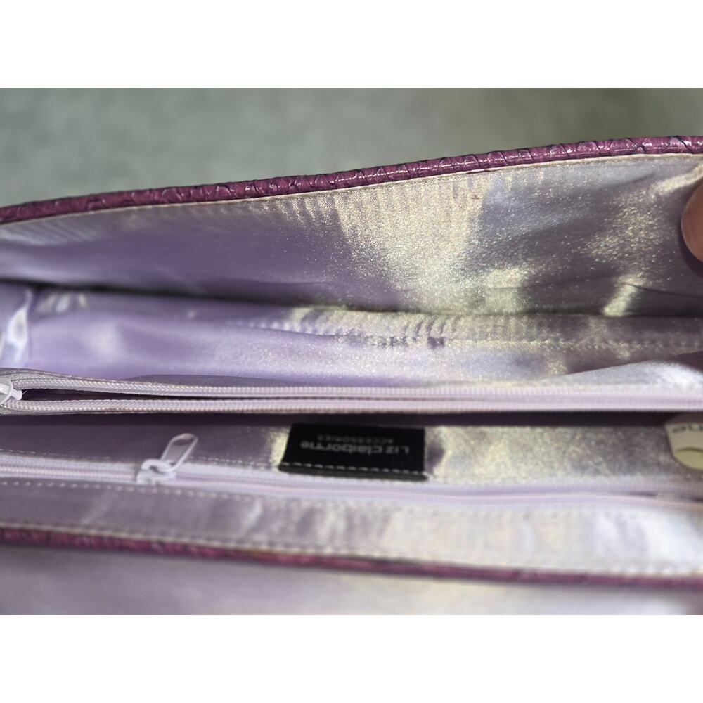 Liz Claiborne Purple Faux Snakeskin Baguette Bag Chain Charms Y2K Vintage NOS - Picture 8 of 8
